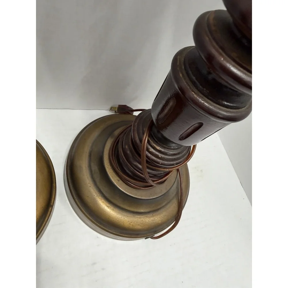 Vintage Set Federal Bald Eagle Table Lamps Wood Metal Patriotic 32 In Americana